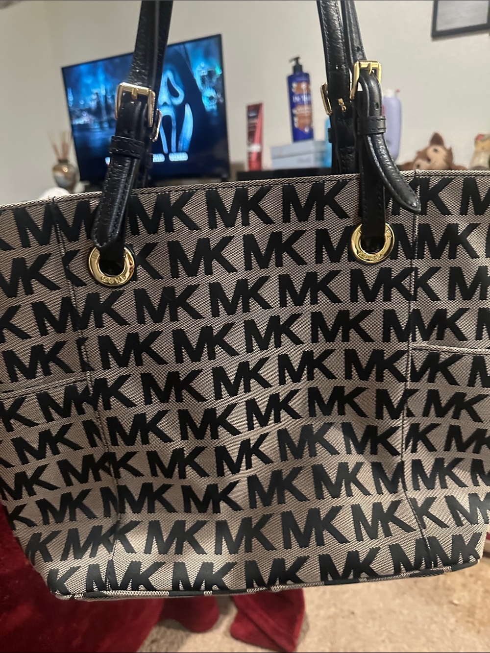 Michael Kors Black and Beige MK Logo Tote